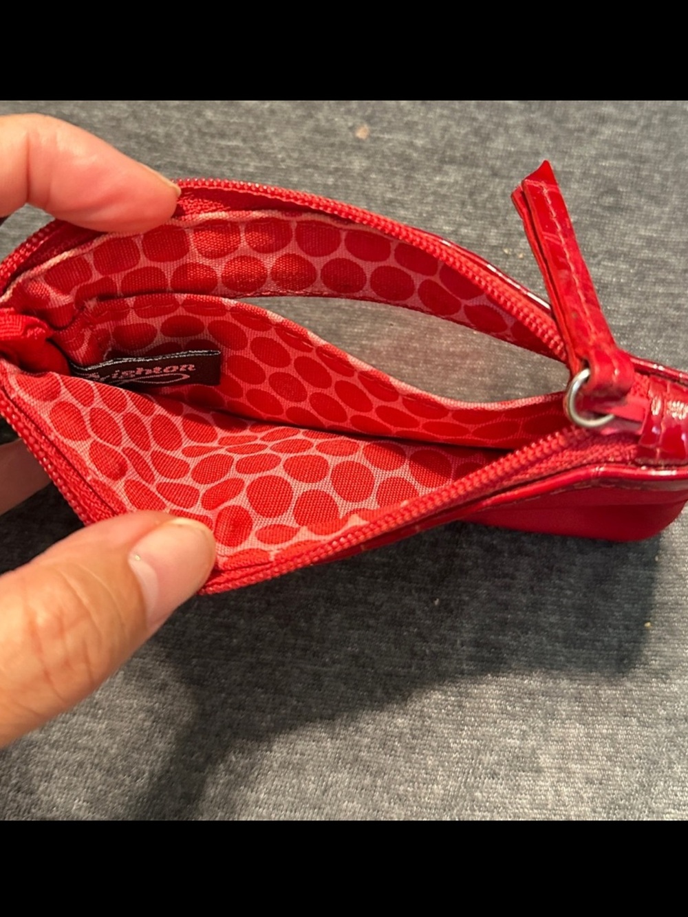 Brighton Coin Purse & DL Holder w Silver Metal Accents and Clasp, Red w Design - Picture 5 of 5
